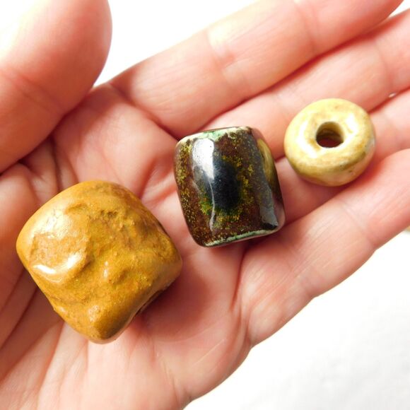 Vintage Macrame Beads Ceramic Handmade Lot fo 12 Rustic, Large Hole Glazed Clay - Picture 6 of 14